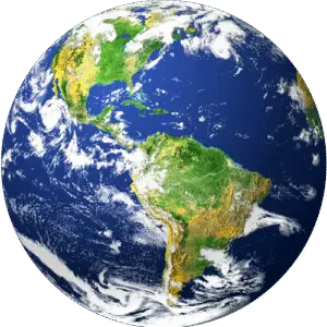 View of Earth from space showing North, Central, and South America with visible oceans, clouds, and terrain