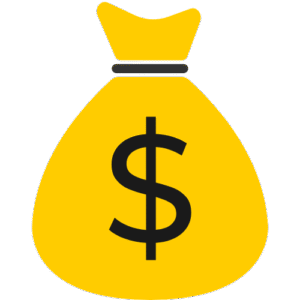 Yellow money bag icon with black dollar sign symbolizing wealth, savings, and financial success